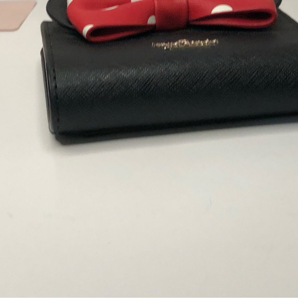 Kate Spade Disney Minnie Mouse Bow Adalyn Leather Bifold Compact Wallet Black - Picture 6 of 16